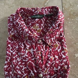 Eddie Bauer Women’s Print Blouse With Adjustable Sleeves Size XL